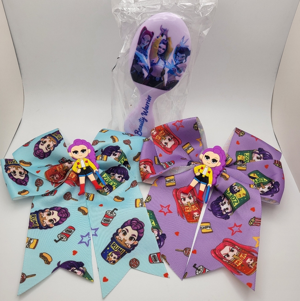 K-Pop Demon Hunters 3-Pack Hair Bundle NEW Rumi Hair Bows & Brush